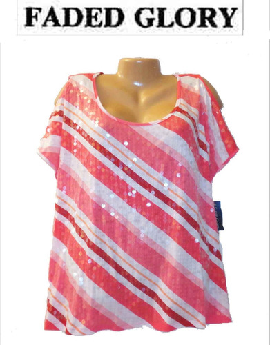 Blusa 2xl (18/20w) Coral 2x Lentejuela Stretch Xxl Hermosa