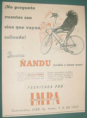 Publicidad Clipping Recorte Bicicletas Ñandu No Pregunto