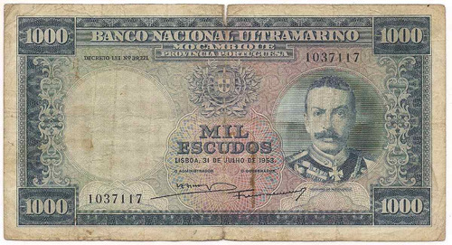 Dificil Billete Mozambique Año 1953 De 1000 Escudos Oferta!