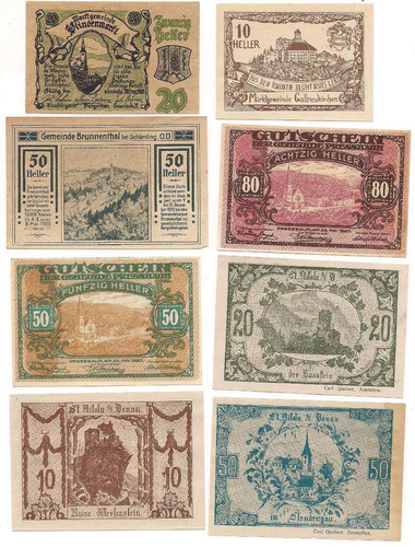 16 Billetes Bonos Notgelds De Austria Año 1920 Lote 2