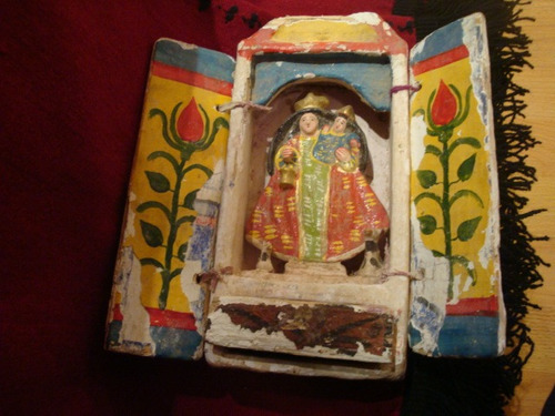 Antiguo Retablo Criollo Campo Madera Virgen Santa Maria