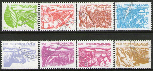 Nicaragua Serie Completa X 8 Sellos 1° Reforma Agraria 1983 