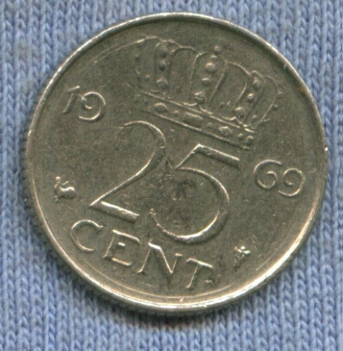 Imagen 1 de 2 de Holanda 25 Cent 1969 * Juliana I *