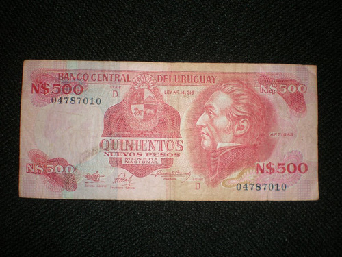 Billete De 500 Nuevos Pesos Moneda Nacional Del Uruguay