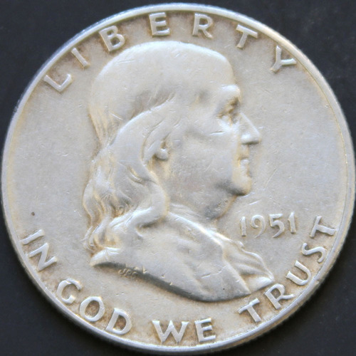 1951 P Moneda D Plata 50c Franklin Antigua Ley .90 Lote H247