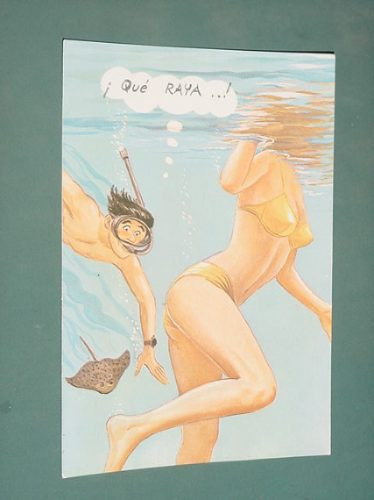 Postal Caricatura Humor Dibujo Picaresca Que Raya Pesca Buzo