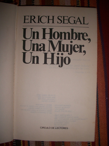 Un Hombre,una Mujer,un Hijo/erich Segal  A