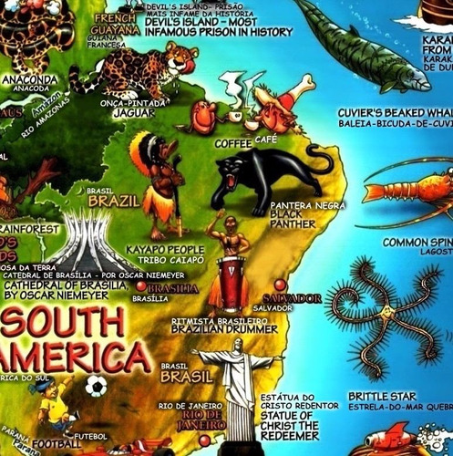 Imagem 1 de 6 de Mapa Mundi Cultural Ilustrado Países Cidades Rios Plantas Hd