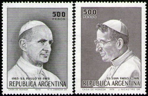 Argentina Serie Completa X 2 Sellos Mint Homenaje Póstumo A Los Papa S. S. Paulo 6° Y S. S. Juan Pablo 1° Año 1979 