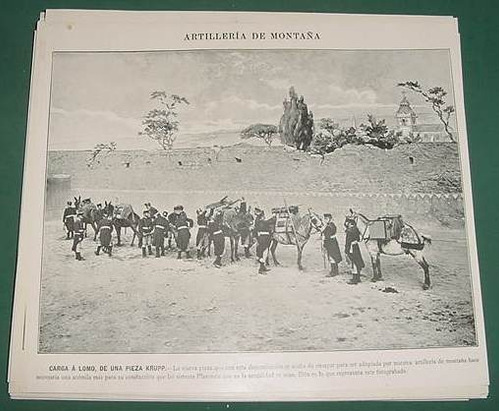 Grabado Autotipia Militar Ejercito España Cañon Krup Carga