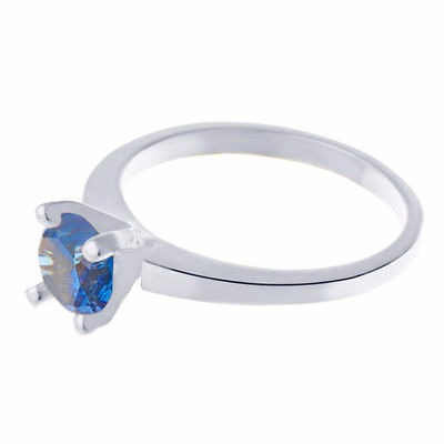 Anillo Acero Corte Princesa Piedra Azul