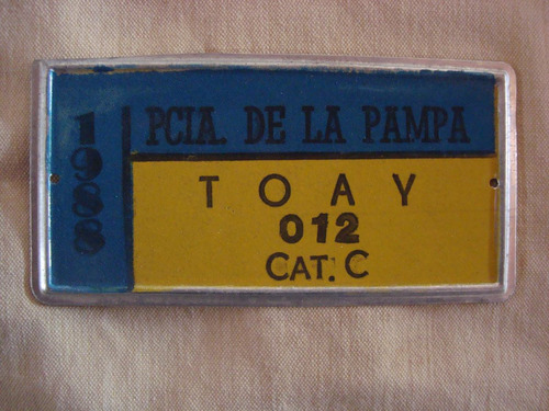 Patente 012 Toay La Pampa 1988 Cat C 6,5x12,5 Cm