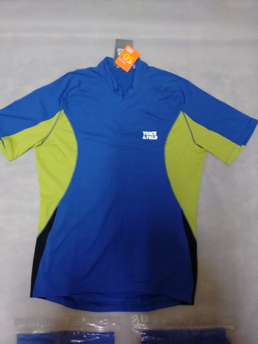 Camisa Curta Bike Track Field Azul / Lima - Uvtech 50+