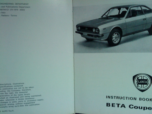 Manual Original De Uso: Lancia Beta Coupé, Spider Y Hpe 1979