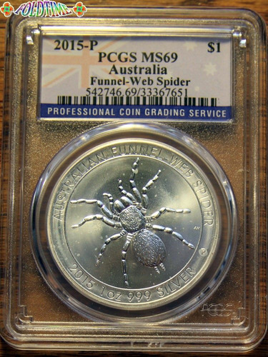 2015 Moneda Araña D Australia Onza Plata Estuche Ms69 Espejo (Usado)