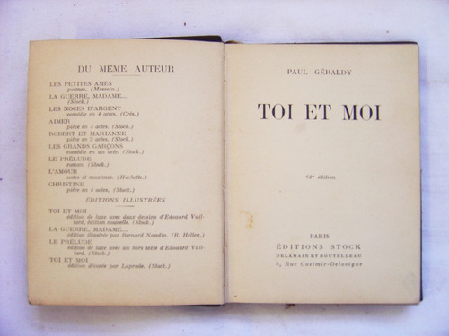 Libro En Francés: Toi Et Moi / Paul Geraldy