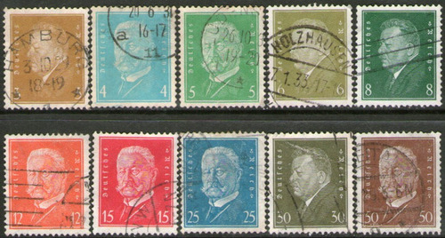 Alemania Reich 10 Sellos Ptes. Ebert Y Von Hindenburg 1928-2