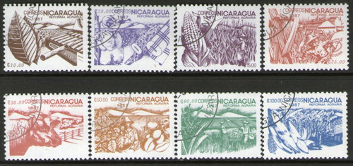 Nicaragua Serie Completa X 8 Sellos 3° Reforma Agraria 1987 