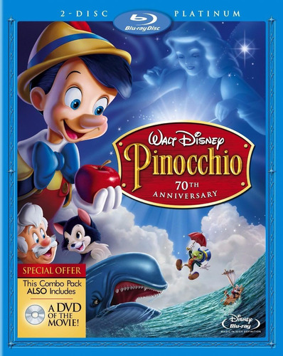 Blu Ray Pinocho 70 Aniversario + Dvd (3 Discos) Slip Cover