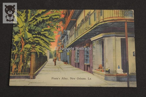 New Orleans Pirates Alley Postal A Color Dibujada Antigua