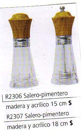Salero Y Pimentero Madera Y Acrilico 15 Cm