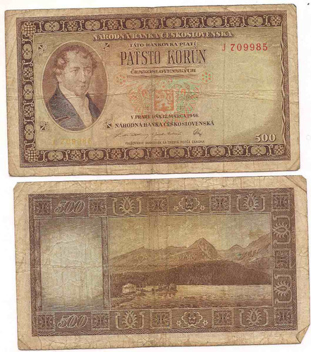 Billete Checoeslovaquia Año 1946 De 500 Coronas Muy Bueno-