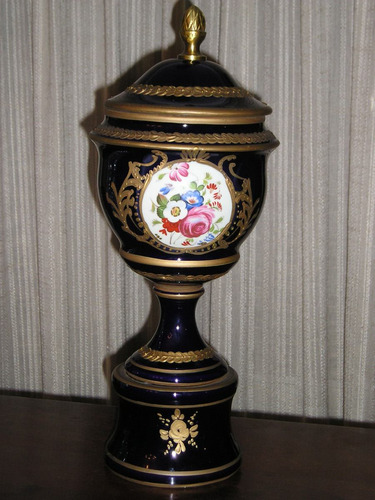 330- Potiche Porcelana Estilo Sevres 43 Cm Cobalto Y Oro