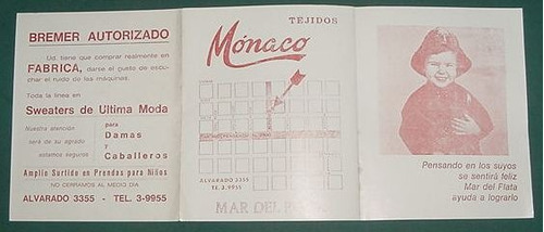 Mar Del Plata Folleto Publicidad Monaco Calles Telefonos