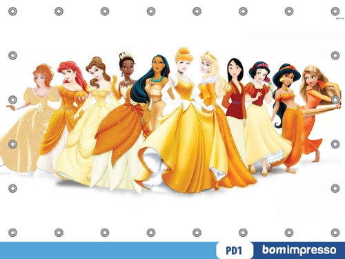 Princesas Disney 2,00x1,50m Lona Festa Banner Aniversario