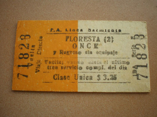 Boleto Usado De Ferrocarril Sarmiento Año 1975