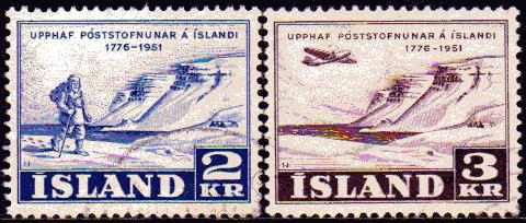 Islandia Serie X 2 Sellos Usados Avión, Cartero, Correo 1951