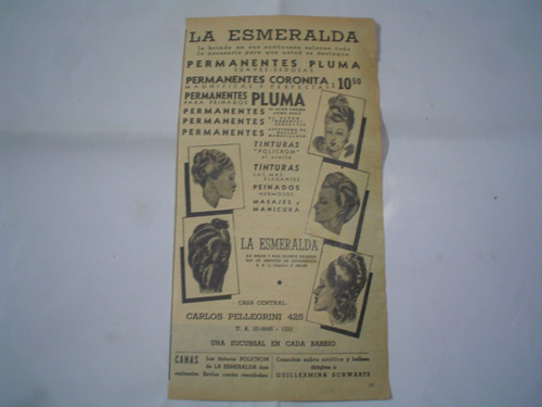 Antigua Publicidad 1938 La Esmeralda Guillermina Schawrtz