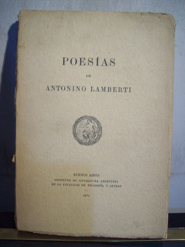 Adp Poesias De Antonino Lamberti / Bs. As. 1929