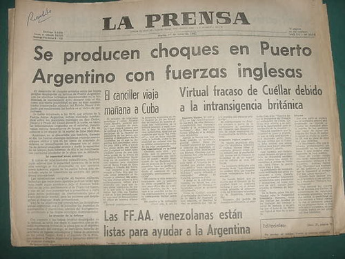 Diario Prensa Guerra Malvinas Falklands 1/6/82 Choque Puerto