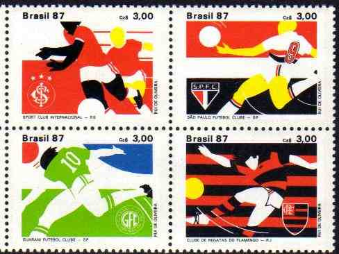 Brasil Serie Se-tenant Completa X 4 Sellos Fútbol Año 1987