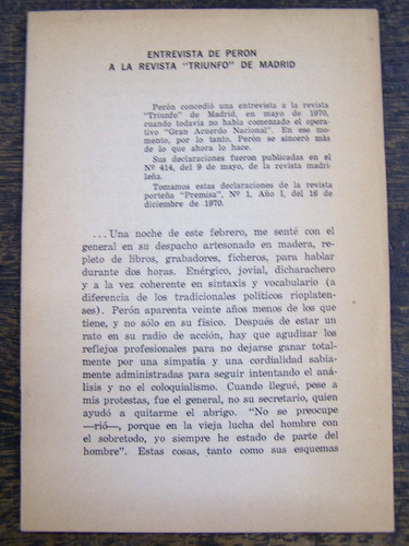 Imagen 1 de 3 de Entrevista A J.d. Peron En La Revista Triunfo De Madrid 1970