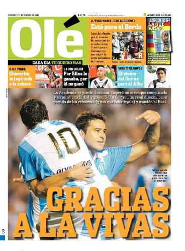 Diario Ole 31-01-10-racing/velez/tigre/san Lorenzo/chacarita