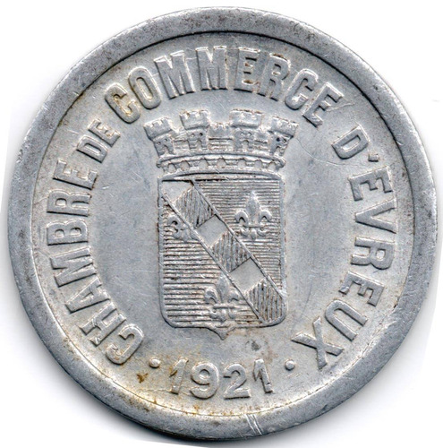 Évreux Francia 25 Céntimos 1921 Cámara De Comercio