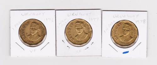Eb+ Uruguay Tres Monedas De N$ 1 (años 1976-77-78) Difíciles