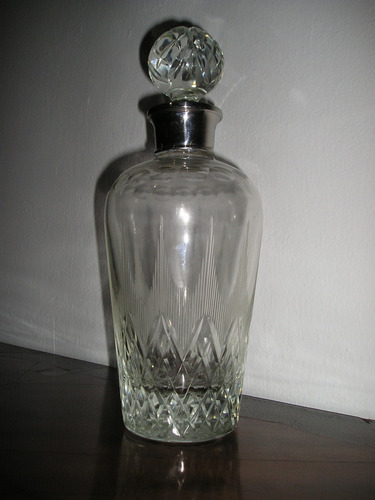 1318- Imponente Botellon Cristal Tallado Con Virola 32 Cm