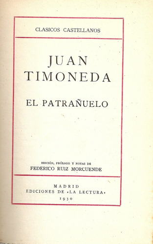 El Patrañuelo - Juan Timoneda - Ediciones De La Lectura