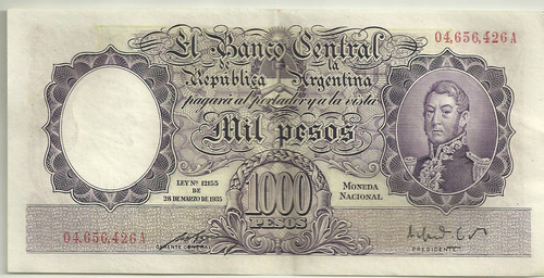 Billete 1000 Pesos Bottero 2132 Numeros Rojos Excelente++