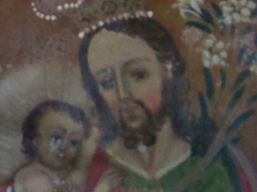 Antigua Pintura Oleo Sobre Chapa San Jose Niño Jesus Colonia