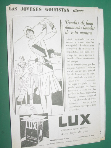 Publicidad Antigua Jabon Lux Lever Hnos. Golfistas Dicen