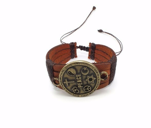 Pulseira Masculina 100% Couro Fecho Em Macramê