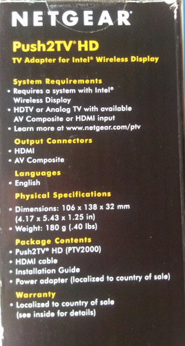 Netgear Push2tv Hd Ptv2000 Adapter For Wireless Display