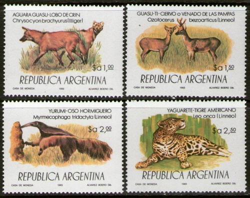 Argentina Serie X 4 Sellos Protección Fauna Salvaje 1983