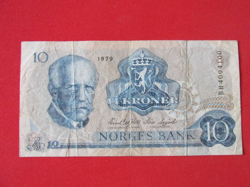 Billete Banco De Noruega 10 Koronas Año 1979 Escaso