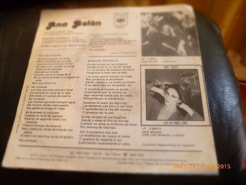 Vinilo Single De Ana Belen -- No Volveran ( R102 (Usado)