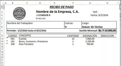 Formato Nomina Control + Recibo De Pago Lottt Excel | MercadoLibre